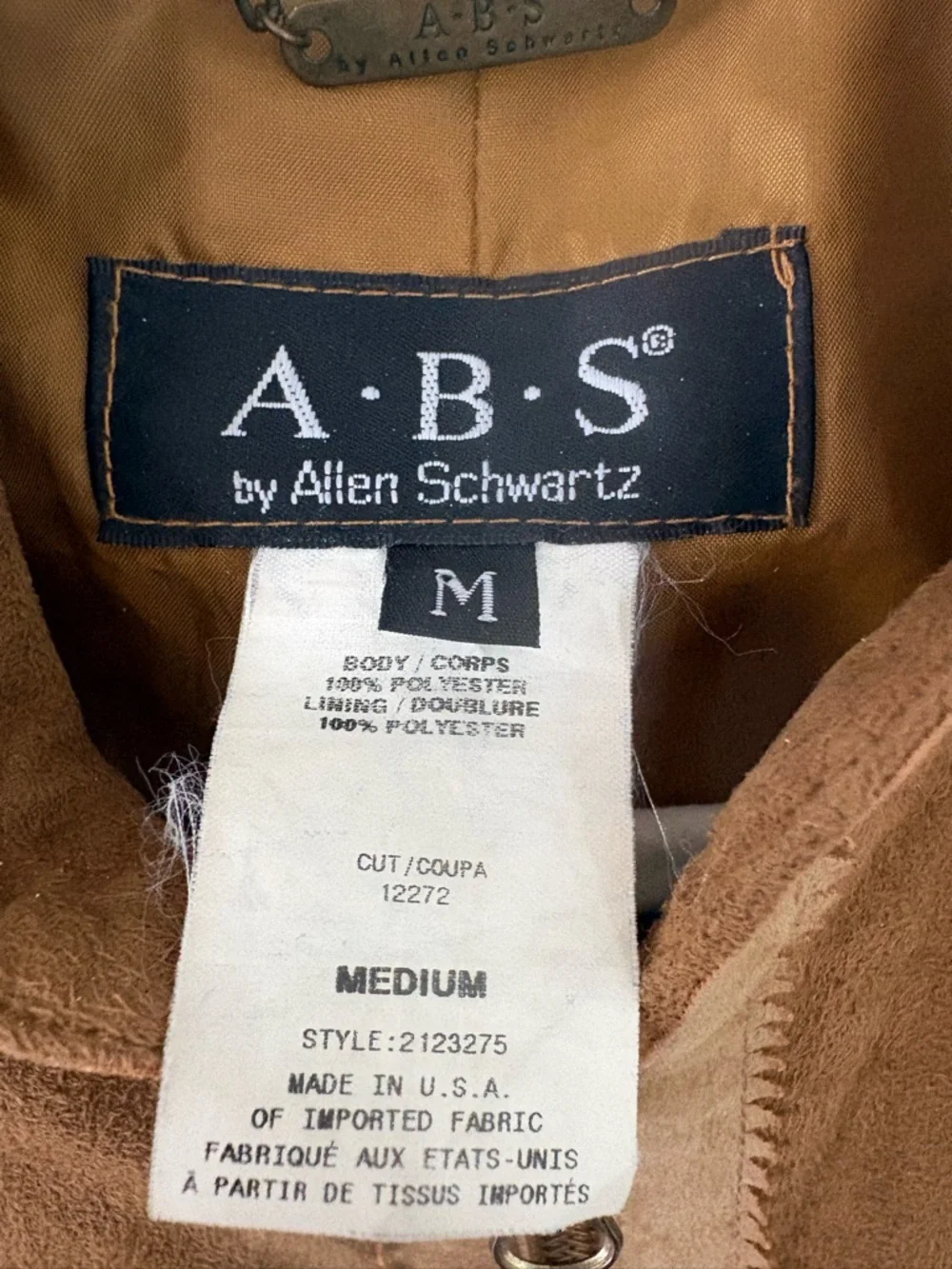 A·B·S by Allen Schwartz Embroidered faux Suede zip up boho chic Jacket brown (M) - Picture 3 of 6